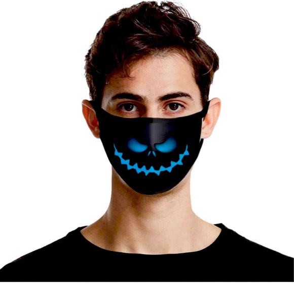 Blue Carved Pumpkin Hallwoween Face Mask New - Picture 1 of 3